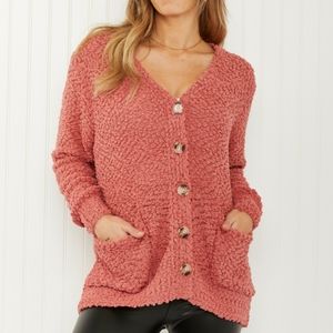 Now and Then Full Size Popcorn Knit Cardigan